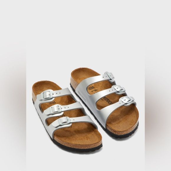 Birkenstock Shoes - BIRKENSTOCK Florida 3 Straps Silver Sandals Size 9